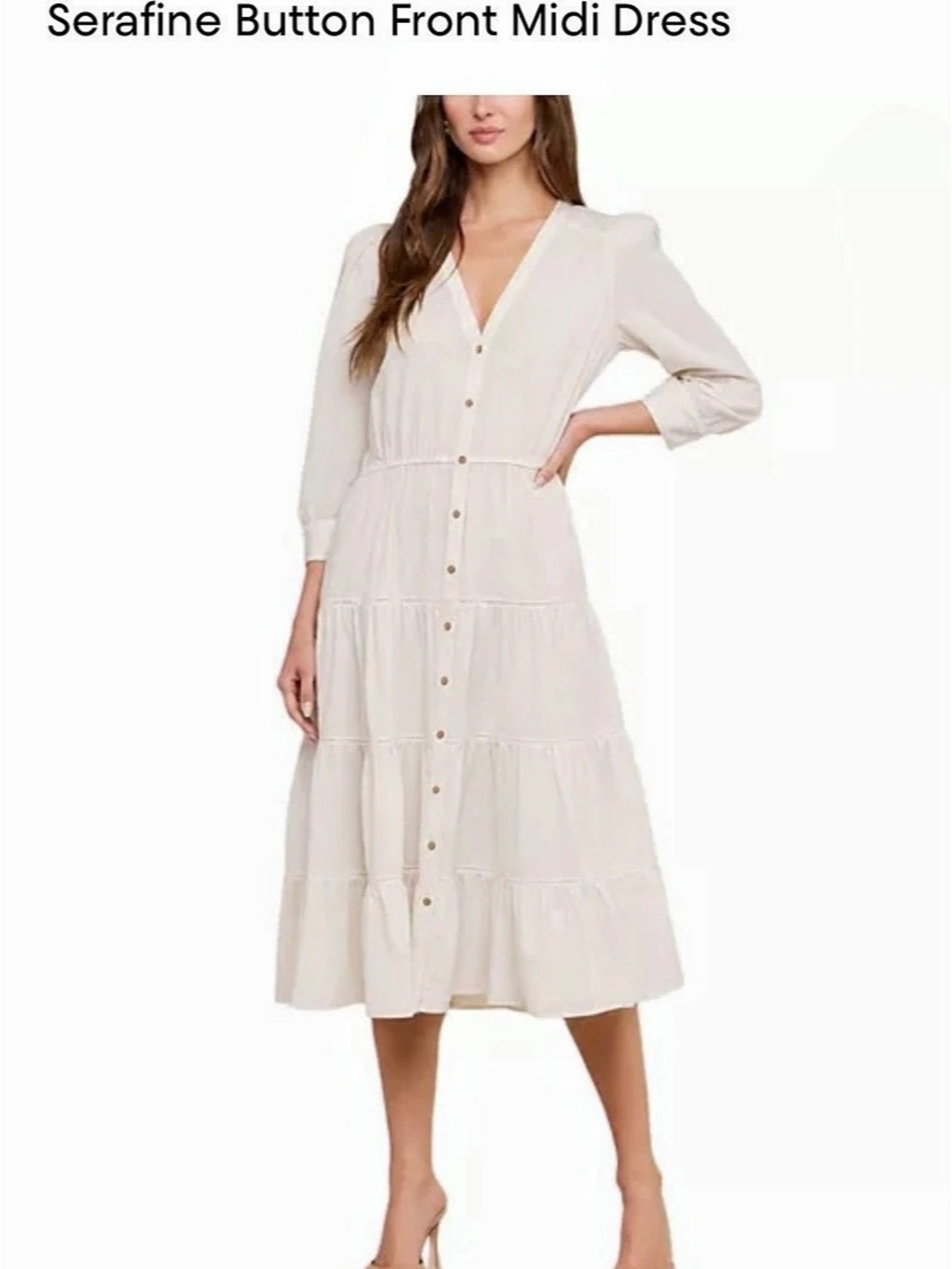 L'AGENCE Serafine Button Front Midi Dress Cream Medium NWT